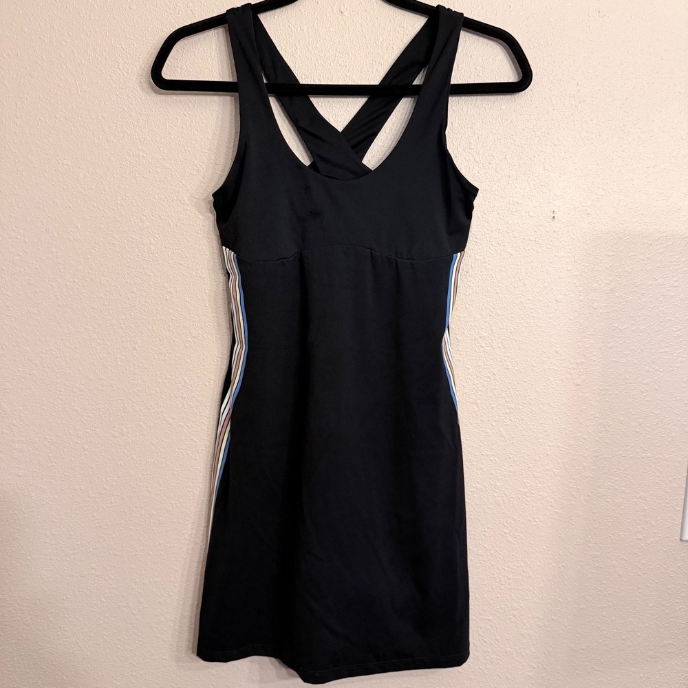 Spiritual Gangster Maddie Women Black Active Dress Side Stripe Cross Back Small